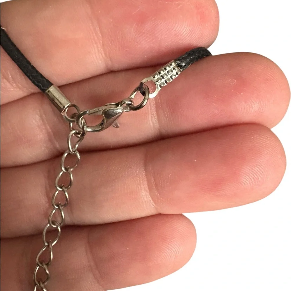 Turquoise Point Pendant Necklace – Faux Leather Cord,‎ Silver-Tone, 18”